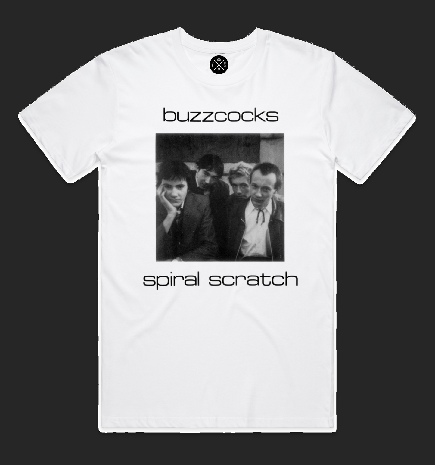 UK punk band t-shirt inspired by late 1970s British punk
Buzzcocks-Spiral Scratch