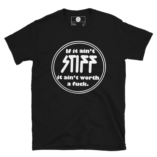 Stiff Records If It Ain’t Stiff graphic T-shirt front on black cotton