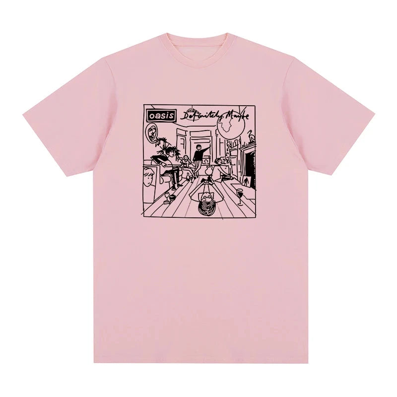 Oasis - Cartoon of Definitely Maybe Cover Pink S9ebecf66971d478789fac3cad7a6942c9 Vintage Sounds T-Shirts T-Shirt