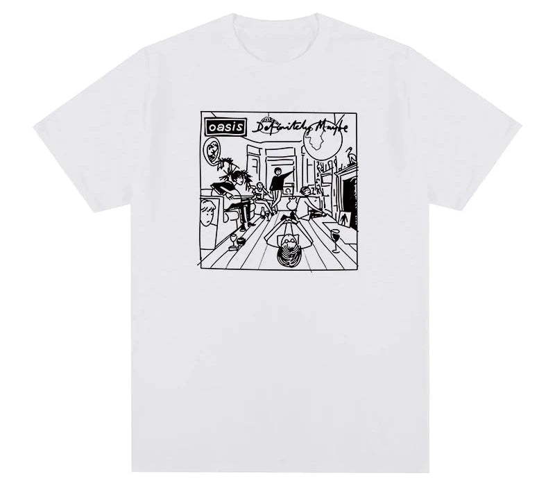 Oasis - Cartoon of Definitely Maybe Cover WHITE Scb1fd260433c4e1b8015b68367b8096eK Vintage Sounds T-Shirts T-Shirt