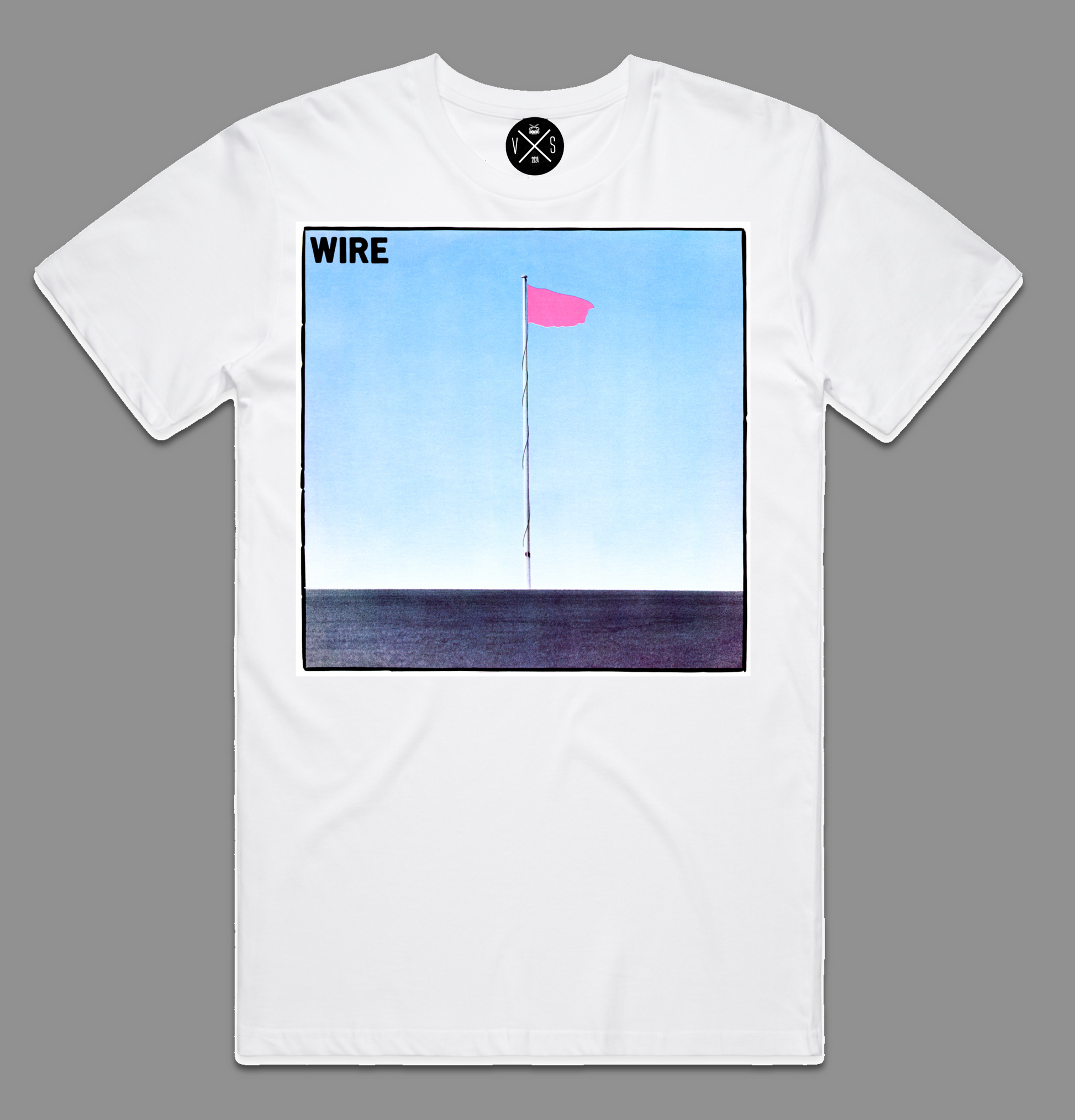 UK punk band t-shirt inspired by late 1970s British punk
Wire Pink Flag white