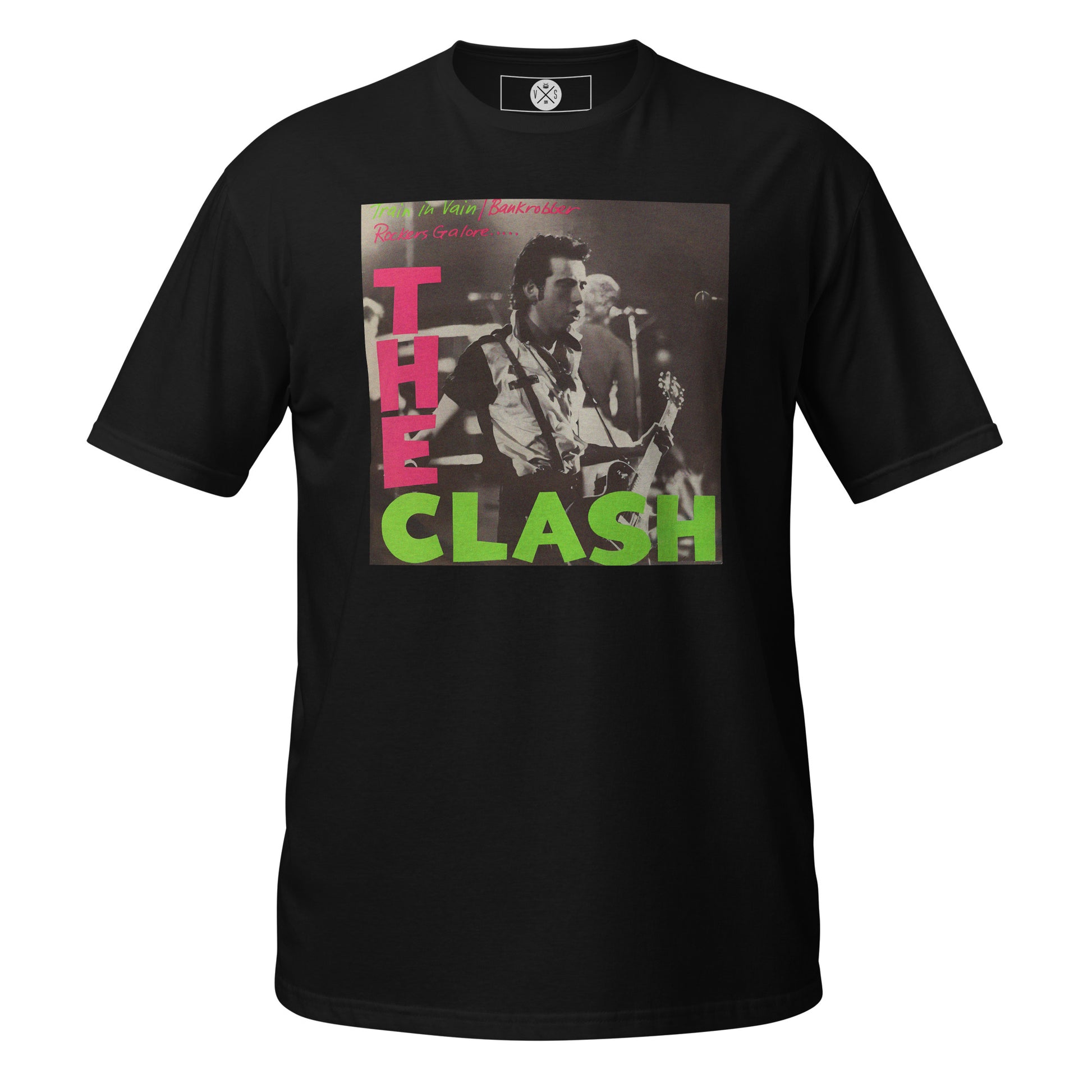 The Clash Train In Vain UK Tour T-Shirt featuring live performance artwork inspired by the London Calling era. black