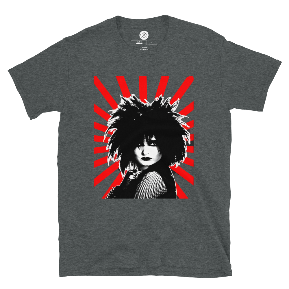 Siouxsie and the Banshees Rising Sun graphic T-shirt front on dark heather cotton