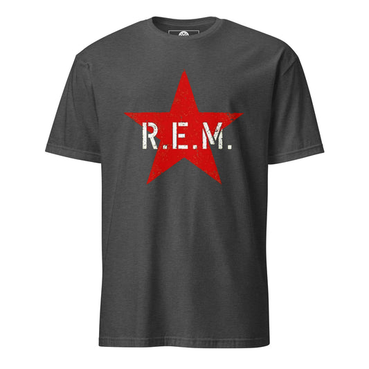 R.E.M. band-inspired red star tee in vintage alternative rock style