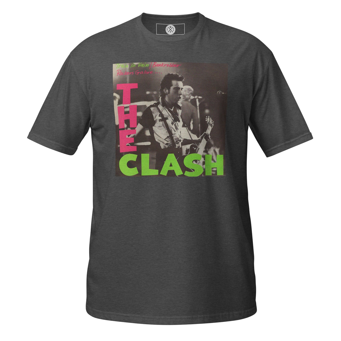The Clash Train In Vain UK Tour T-Shirt featuring live performance artwork inspired by the London Calling era. Graphite