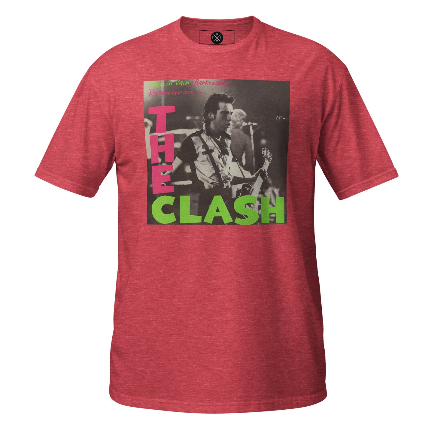 The Clash Train In Vain UK Tour T-Shirt featuring live performance artwork inspired by the London Calling era. Heather Red