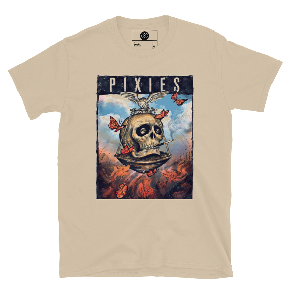 Pixies skull graphic T-shirt front on sand cotton