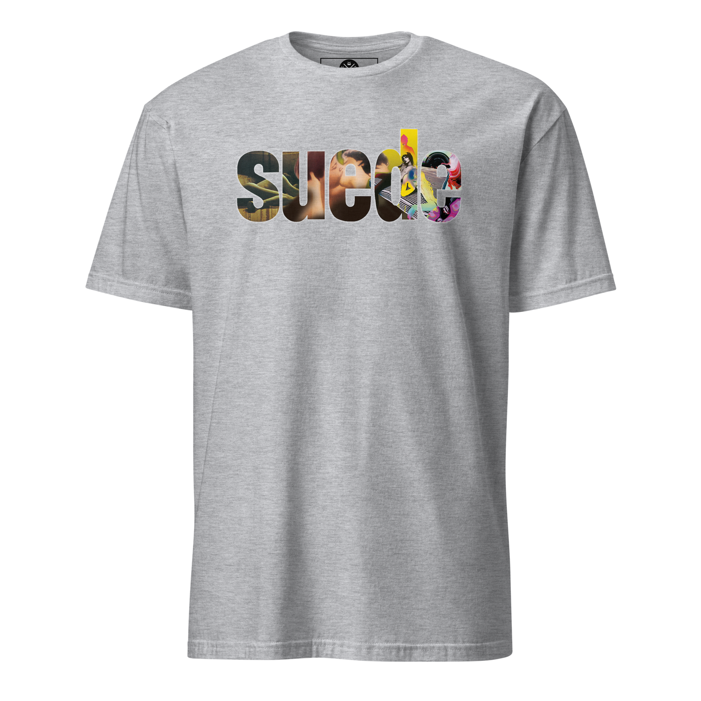 Suede graphic T-shirt front on sport grey cotton