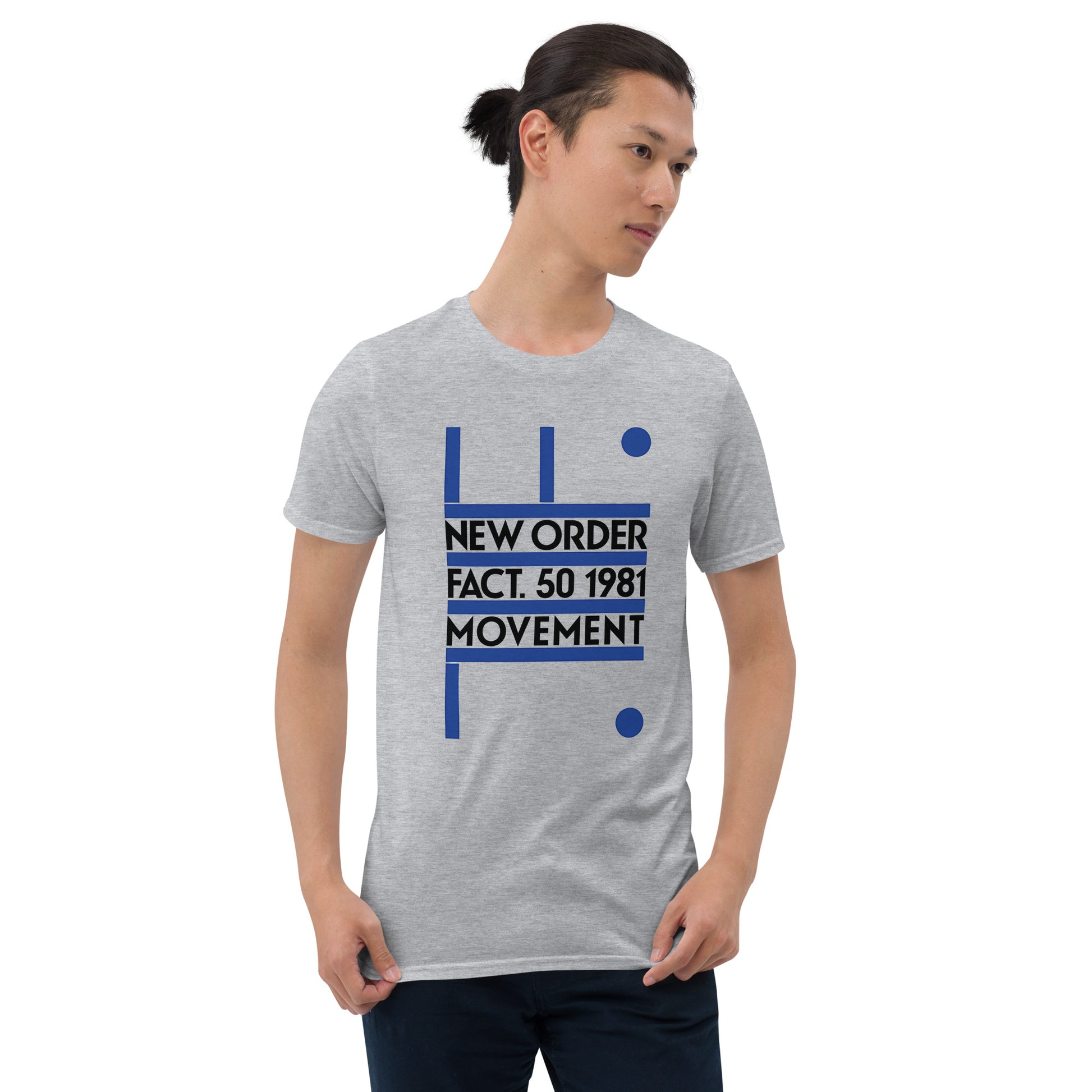 New Order Movement graphic T-shirt front on sport grey cotton