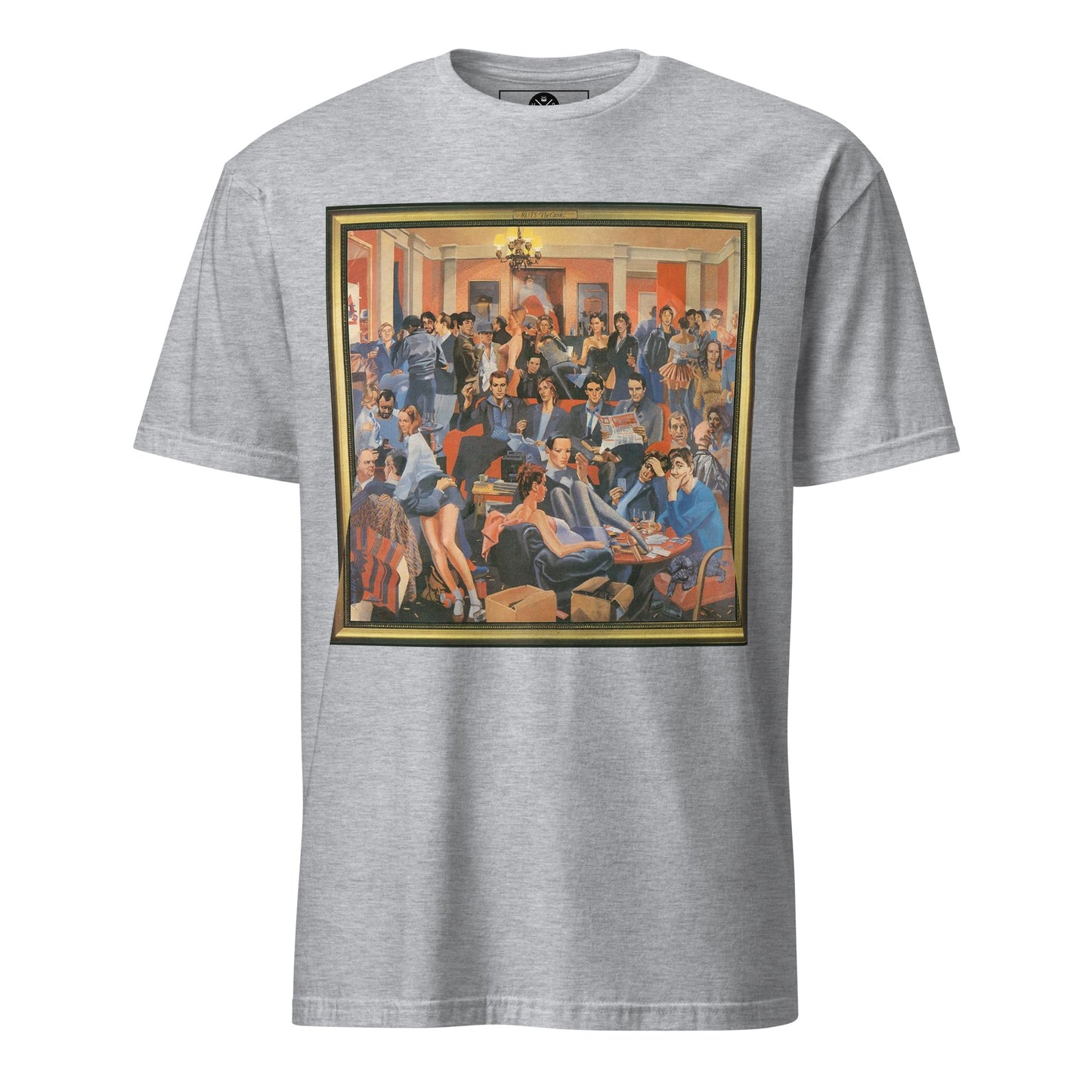 The Ruts The Crack T-shirt featuring illustrated album artwork with a crowded late-70s interior scene Sports grey