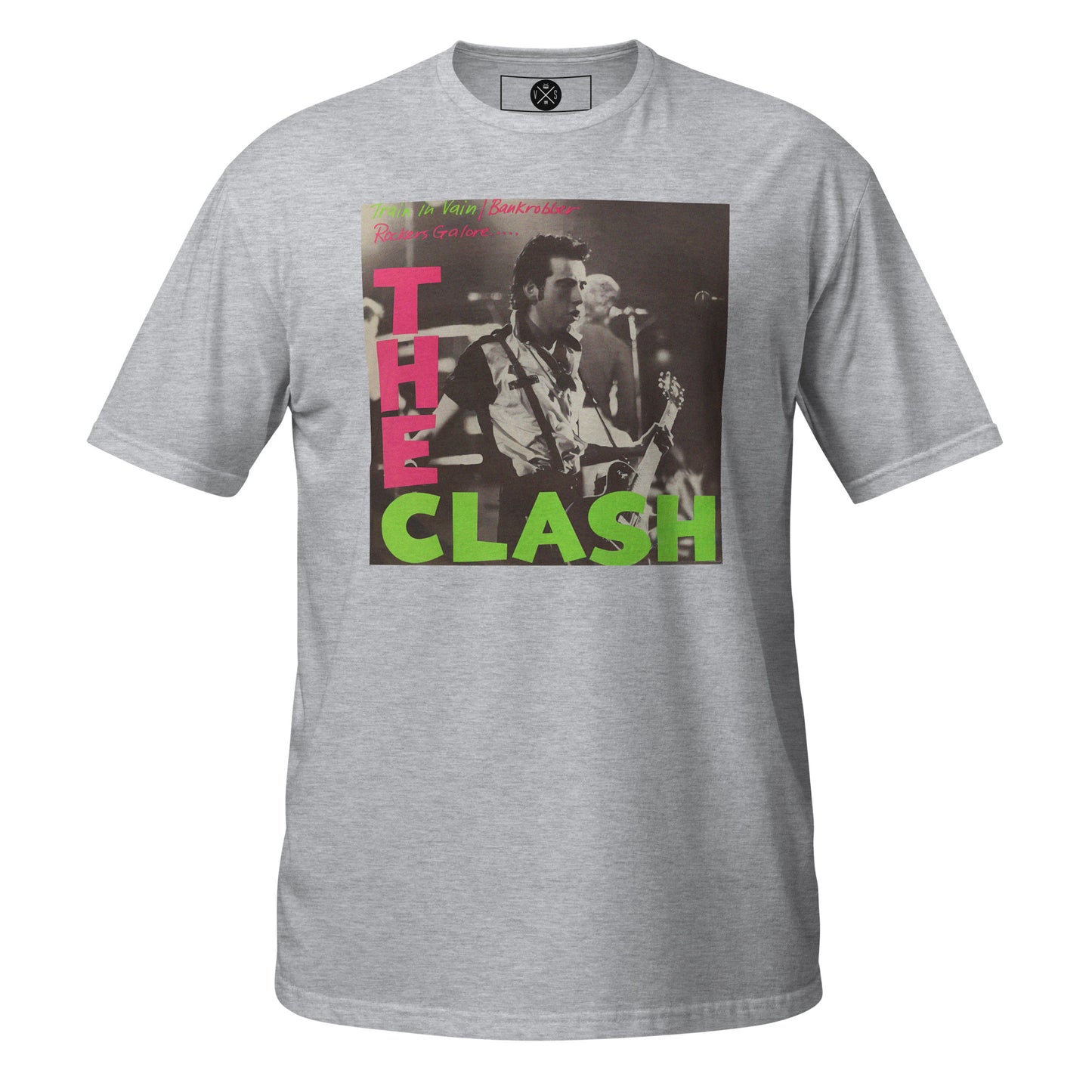 The Clash Train In Vain UK Tour T-Shirt featuring live performance artwork inspired by the London Calling era. Sports Grey