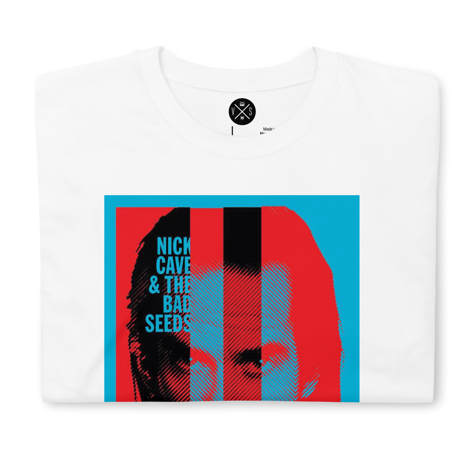 Nick Cave & The Bad Seeds Split Vision Tour graphic T-shirt front on white cotton