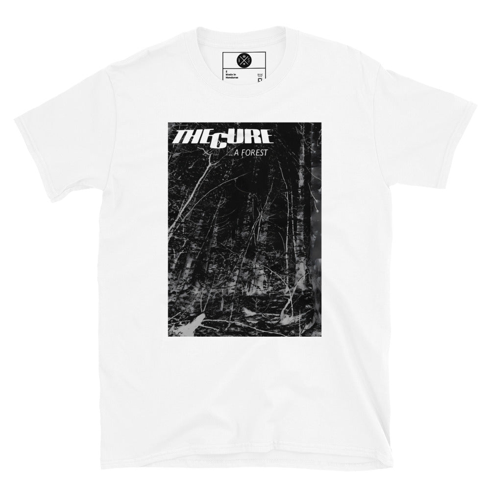 The Cure A Forest graphic T-shirt front on white cotton