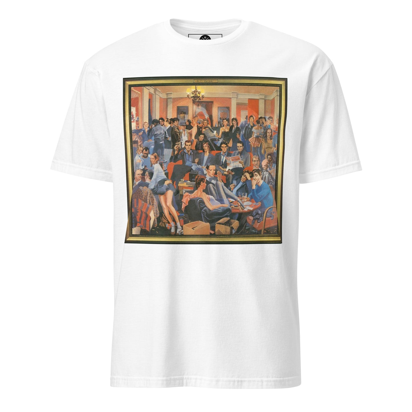 The Ruts The Crack T-shirt featuring illustrated album artwork with a crowded late-70s interior scene White