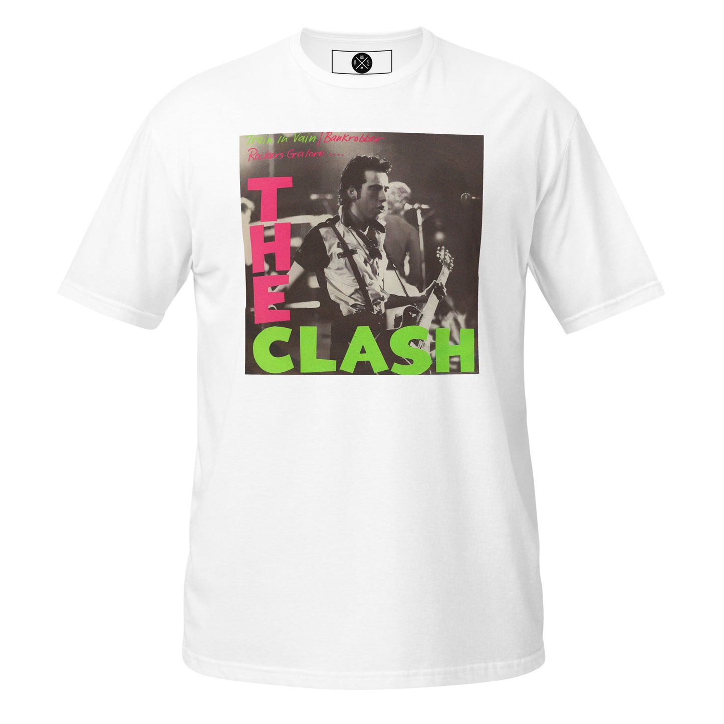 The Clash Train In Vain UK Tour T-Shirt featuring live performance artwork inspired by the London Calling era. White
